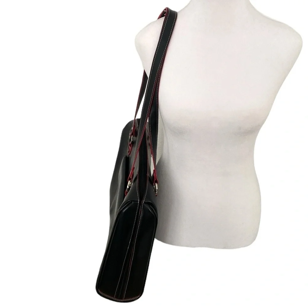 McKlein Glenview Black Red Leather Laptop Shoulder Bag